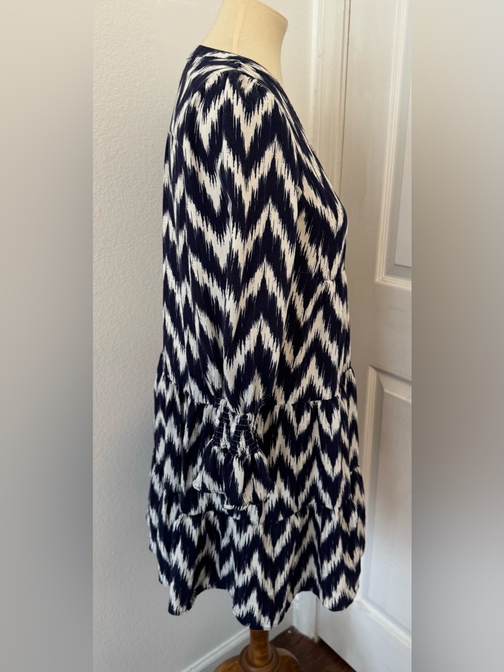 Tuckernuck Pomander Place Navy Ikat Kenzo Dress Empire Waist Swing Tiered XS - Picture 4 of 13